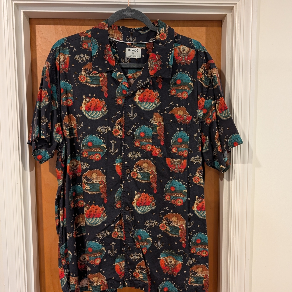 Hurley Black Shirt with Colorful Pattern